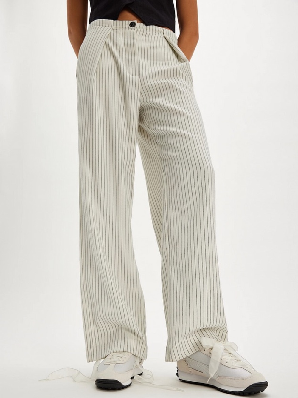 Free People Cream Pinstripe Trousers